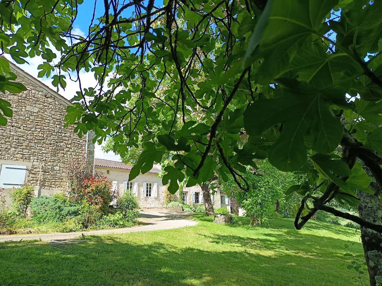 Angle grange et vue 1ère maison avec jardin